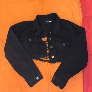 Fashionnova Black Distressed Crop Jean Jacket